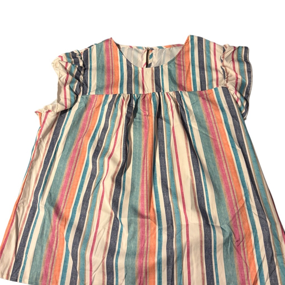 Colorful Striped Ruffle Sleeve Top